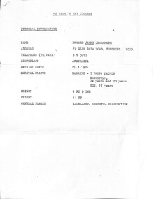 Archive - Howard James "Jim" Learmonth Employment Reference Documents