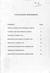 Manual - The Small Museums Cataloguing Manual, Museum Australia (Victoria), Cataloguing Supplements, 1996