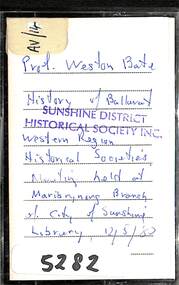 Archive - History Of Ballarat By Prof Weston Bate Audio Tape, Sunshine and District Historical Society Inc, 12th May 1980