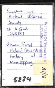 Archive - Sunshine And District Historical Society Annual General Meeting 1981 Audio Tape, Sunshine and District Historical Society Inc, 23rd August 1981