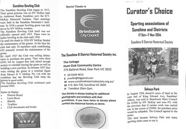 Flyer - Sporting Associations Of Sunshine And Districts Exhibition, Alan Dash, 17th October 2014
