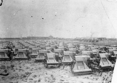 Photograph - Stockpile of Harvesters ready for dispatch 1915, 1915