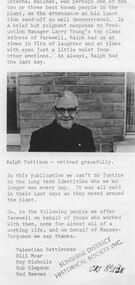 Archive - Retired personnel  Mr Ralph Pattison mailman from McKay Massey Harris, n.d