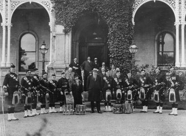Photograph - McKays pipe band at Rupertswood, 1926