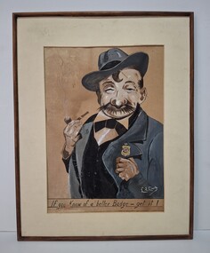 Artwork, other - Sketch of a man displaying an RSL badge, 1920s