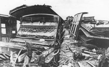 Photograph - Sunshine Railway Accident Carriage Photo, [1908]