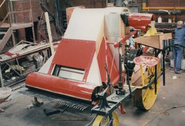 Photograph - Restoration on early stripper harvester, 1986
