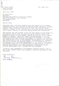 Letter - Phoenix Fireworks, [1925-1940s]