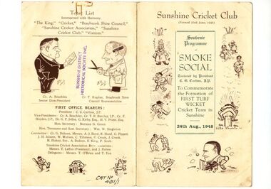 Programme - Sunshine Cricket Club Smoke Night Souvenir Program, 1948