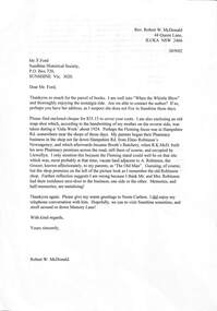 Mixed media - Letter and photo from Rev Robert W McDonald, 1924; 2002