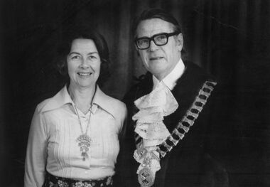 Photograph - J Tighe Mayor of Sunshine with Mrs Gwen Goedecke, 1974-75
