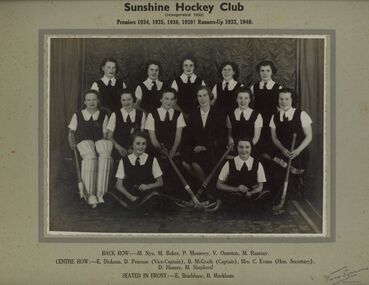 Photograph - Sunshine Women's Hockey Club 1941, 1941