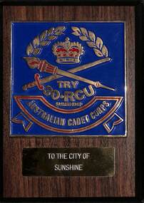 Plaque - Australian Cadet Corps Try 30 RCU Sunshine Plaque, 1988