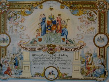 Certificate - Manchester Unity Friendly Society Sister J. Nutting Certificate, 1950