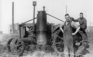 Photograph - Percy Charles Holloway with apprentice and tractor 1952, 1952