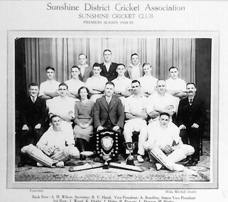Photograph - Sunshine District Cricket Club Premiers 1938 - 1939 Photograph, "Hilda Mitchell Studio", 1985