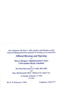 Ephemera - Mercy Hospice opening, 1996