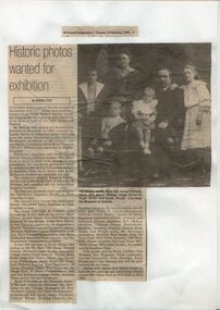 Photograph - Historic photos wanted for exhibition Newspaper Article, 1998