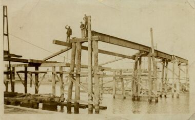 Photograph - Bridge building over the Maribyrnong, circa 1929