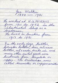 Letter - A letter about Mr Joe Walker 1888-1981, n.d