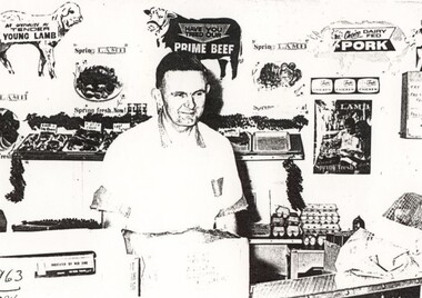 Photograph - Mr Vic Weaver in his butchers shop