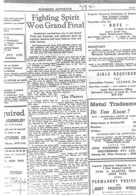 Article - Sunshine Football Club Fighting spirit won grand final 1951, original 1951