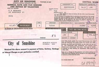 Administrative record - Sunshine City Council Rate Notices And Dog Registrations, 1976 - 1981
