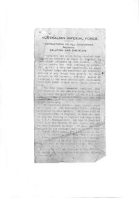Document - Australian Imperial Force instructions on saluting during WW1, 1916-1918; copied May 2007