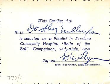 Ephemera - Sunshine Community Hospital first annual ball, 1953, 1953