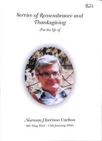 Memorabilia - Service of Remembrance and Thanksgiving Norman "Norm" Harrison Carlton, 2008