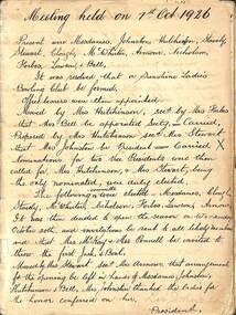 Administrative record - Sunshine Ladies Bowling Club Meeting Minutes 1926 - 1944, 1926 - 1944