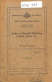 Book, Commonwealth of Australia, Studies in Perennial Veldt Grass, 1947