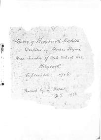 Document - History of Braybrook District compiled by Thomas Flynn September 1906, Flynn, Thomas
