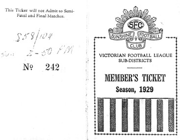 Ephemera - Sunshine Football Club Members Ticket