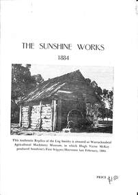 Pamphlet - The Sunshine Works 1884, Warracknabeal Agricultural Machinery Museum