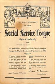 Certificate - Social Service League Certificate issued to Sunshine High School by The Education Department, Victoria, 20515