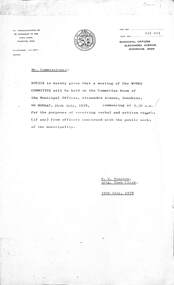 Administrative record - City of Sunshine - Commissioner Mr Alexander "Alex" George Gillon Collection 1976 - 1982 - Notice of meeting of the works committee City of Sunshine, City of Sunshine, 19/07/1978