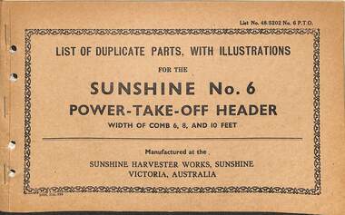 Manual - Sunshine Harvester McKay Massey Harris - List of duplicate parts with illustrations for the Sunshine no 6 power drive header (2vols), Sunshine Harvester Works