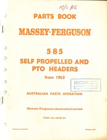 Manual - 585 Self propelled and PTO headers from 1963, McKay Massey Harris, H.V