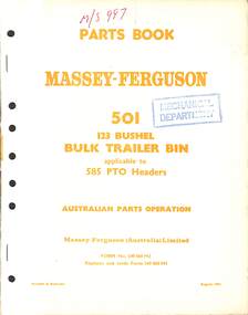 Manual - 501, 123 bushel bulk trailer bin applicable to 585 P.T.O headers, McKay Massey Harris, H.V