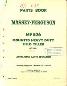 Manual - Parts book  Massey-Ferguson , side delivery rake mounter heavy duty field tiller, McKay Massey Harris, H.V