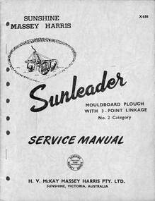 Manual - Sunleader mouldboard plough with 3 -point linkage no.2 category service manual, McKay Massey Harris, H.V
