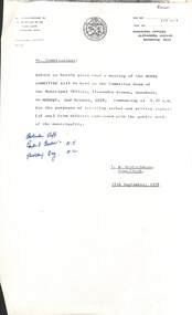 Administrative record - City of Sunshine - Commissioner Mr Alexander "Alex" George Gillon Collection 1976 - 1982 - Notice of meeting of the works committee to be held on 2nd October 1978, City of Sunshine, 27th September 1978