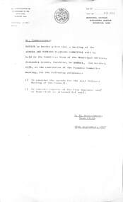 Administrative record - City of Sunshine - Commissioner Mr Alexander "Alex" George Gillon Collection 1976 - 1982 - Notice of the meeting of the Agenda and Forward Planning Committee on 2nd October 1978, City of Sunshine, 27th September 1978