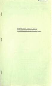 Administrative record - City of Sunshine - Commissioner Mr Alexander "Alex" George Gillon Collection 1976 - 1982 - Minutes of the Ordinary Meeting of Council Held on 3rd October 1978, City of Sunshine, 3rd October 1978