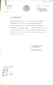 Administrative record - City of Sunshine - Commissioner Mr Alexander "Alex" George Gillon Collection 1976 - 1982 - Notice of Committee Meetings 26th June 1978, City of Sunshine, 21st June 1978