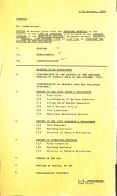 Administrative record - City of Sunshine - Commissioner Mr Alexander "Alex" George Gillon Collection 1976 - 1982 - Notice of Ordinary Meeting of The Council of The City of Sunshine on 17th October 1978, City of Sunshine, 11th October 1978