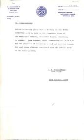 Administrative record - City of Sunshine - Commissioner Mr Alexander "Alex" George Gillon Collection 1976 - 1982 - Notices of Meeting of Various Committees - City of Sunshine 25th October 1978, City of Sunshine, 25th October 1978