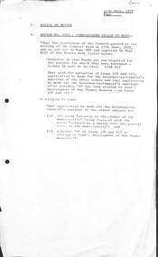 Administrative record - City of Sunshine - Commissioner Mr Alexander "Alex" George Gillon Collection 1976 - 1982 - Notice of Motion 11th July 1978 Transfer of Loan Funds, City of Sunshine, 11th July 1978