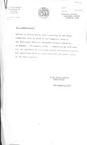 Administrative record - City of Sunshine - Commissioner Mr Alexander Alex George Gillion Collection 1976 - 1982 - Notices of Committee Meetings 7th August 1978, City of Sunshine, 2nd August 1978
